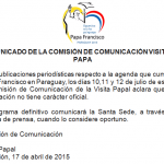 Comunicado de la Comisión de Comunicación VISITA DEL PAPA