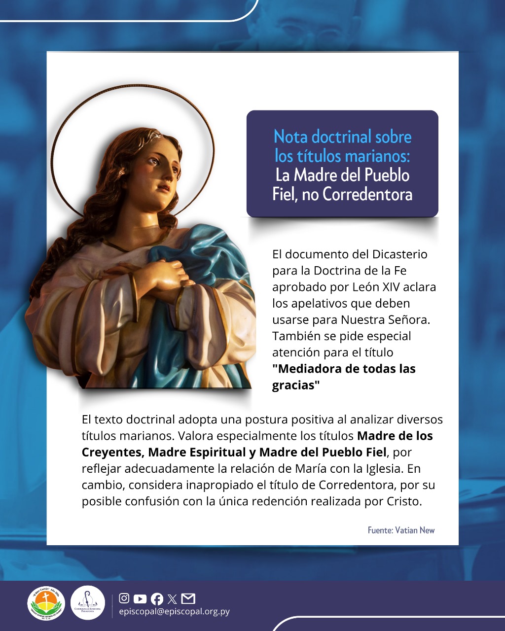  “La Madre del Pueblo Fiel, no Corredentora”